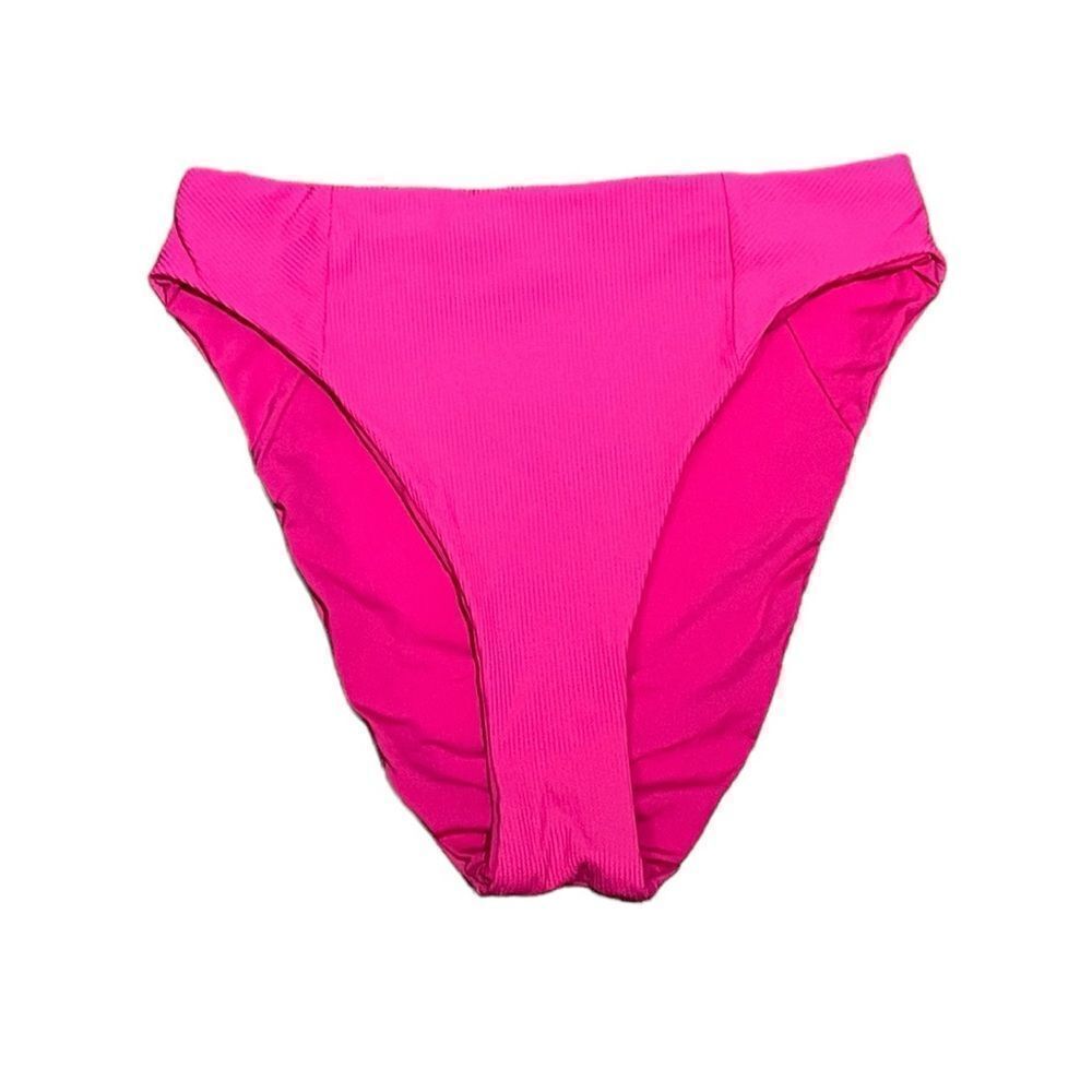 BECCA By Rebecca Virtue Ribbed High Waist Raspberry Swim Bikini Bottoms, M, NWOT